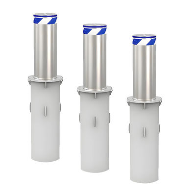 Mitigasi kendaraan berbahaya (HVM) Strip LED Stainless Steel Brushled Bollard Hidrolik Otomatis
